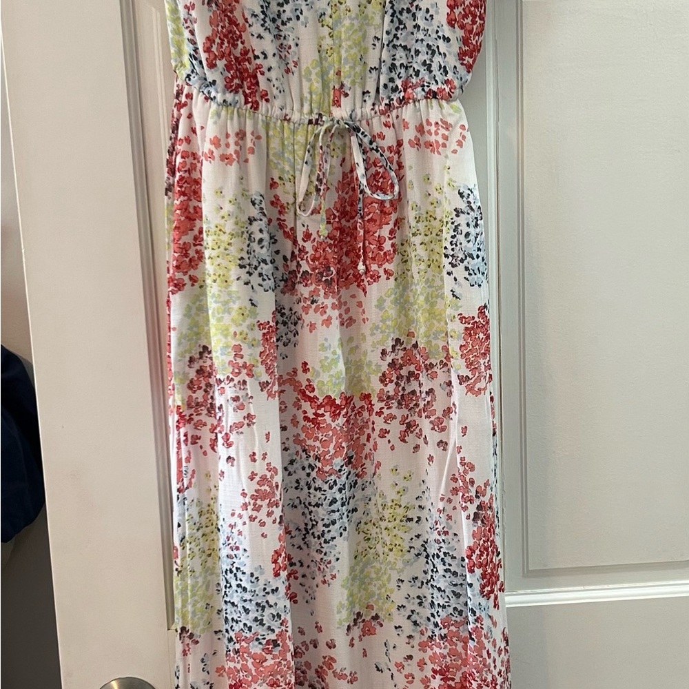 Lucky Brand White Maxi Dress with Red, Blue and Lime Floral Print